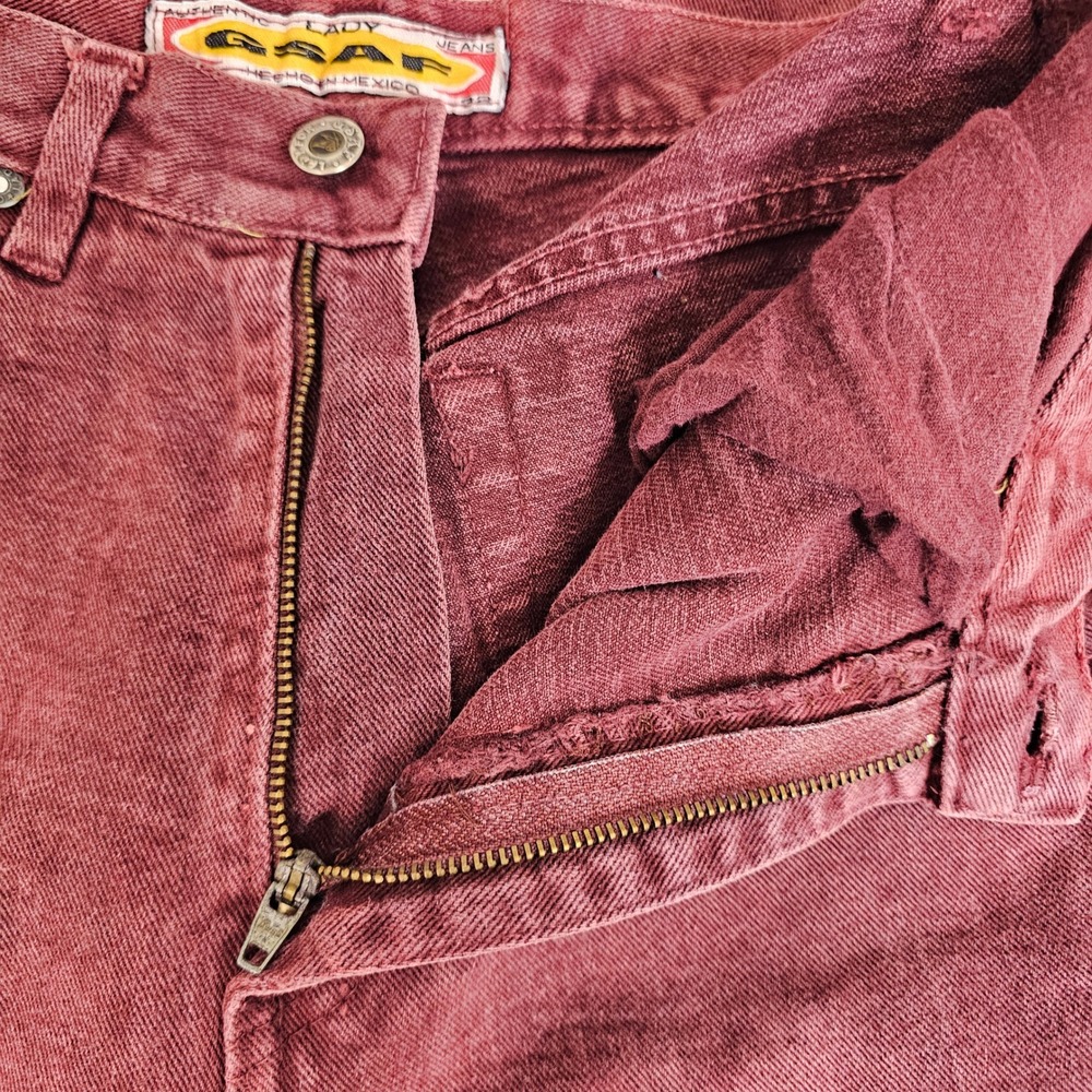 Vintage 90s GSAF High Waist Mom Jeans Burgundy Red Tapered Leg Denim Mexico Sz 6 - Picture 10 of 14